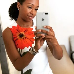 Floral Sleeveless Calvin Klein Dress with Red Flower